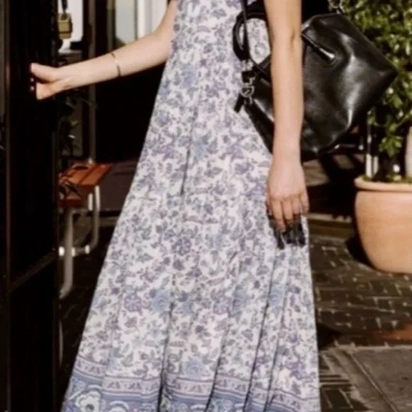 Spell And The Gypsy Collective Floral Puff  Sleeve Maxi Dress Blue Size S Boho - Picture 2 of 16